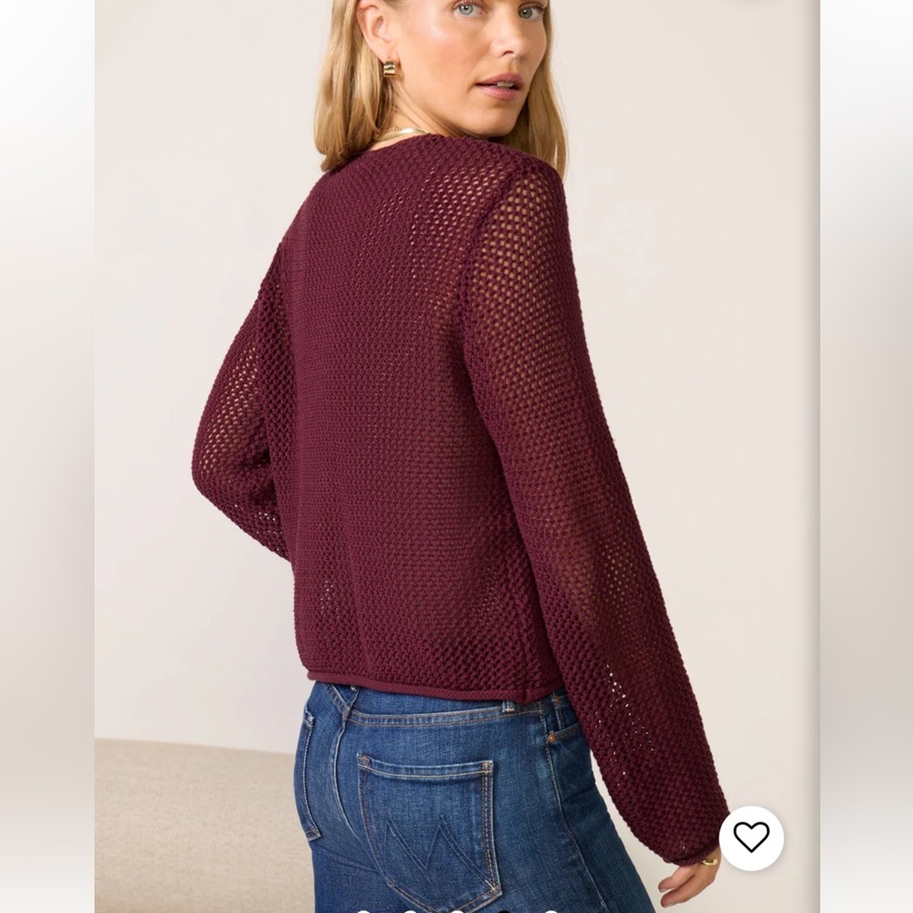 Evereve Burgundy Emery Open Stitch Cardigan with Gold Buttons | XS - Picture 2 of 7